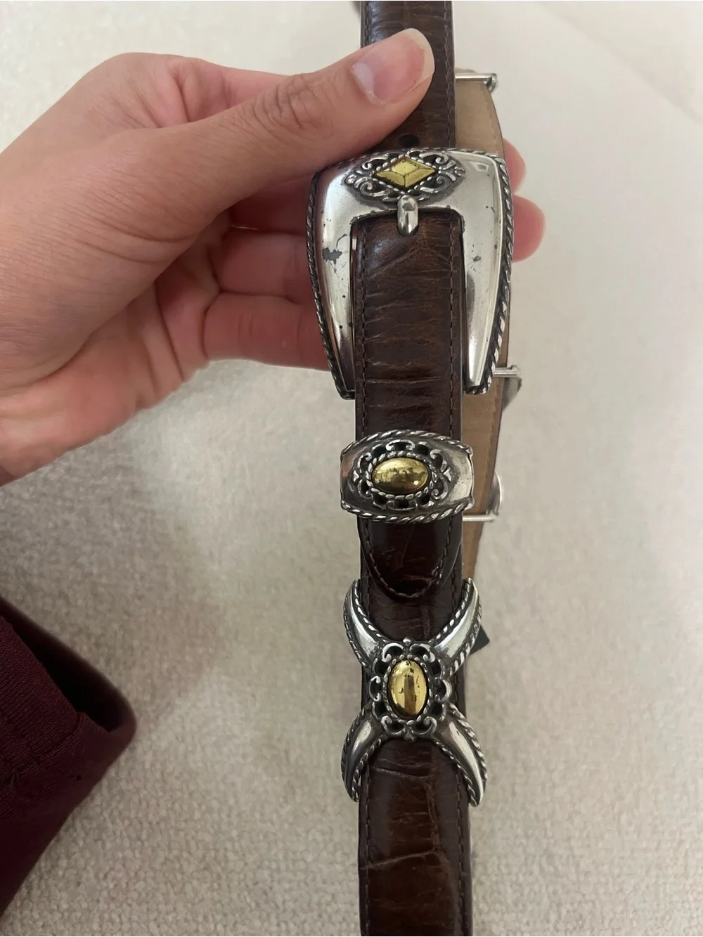 Brighton Women’s Brown Leather Belt with Silver & Gold Accents Western Cowgirl
